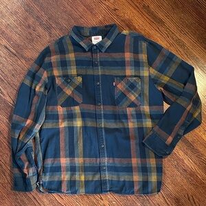 Levi's Men's Casual Plaid Shirt - Navy and Mustard